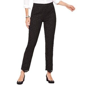 Talbots Womens Black Floral Lace Tailored Ankle Pants 10 Scalloped Hem Dressy‎